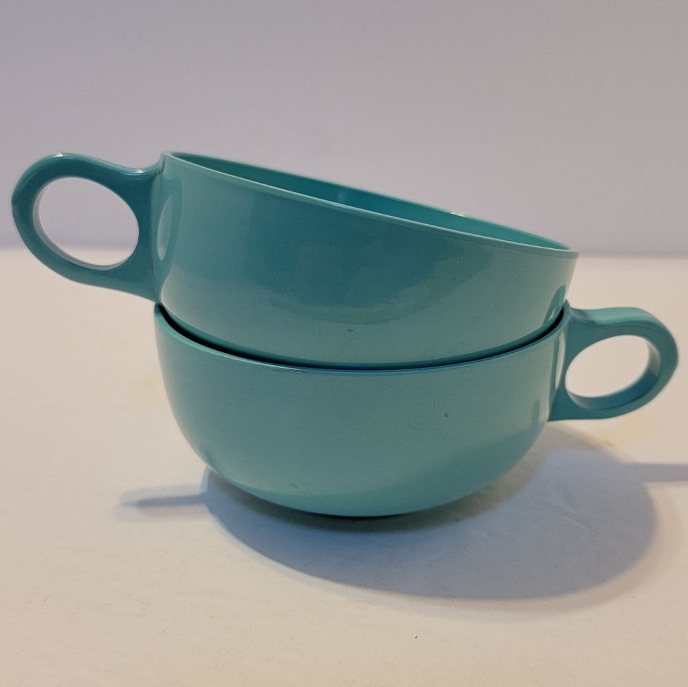 Vintage Florence Melamine Cups Mug Set of 2 MCM Tecups Collectibles Turquoise